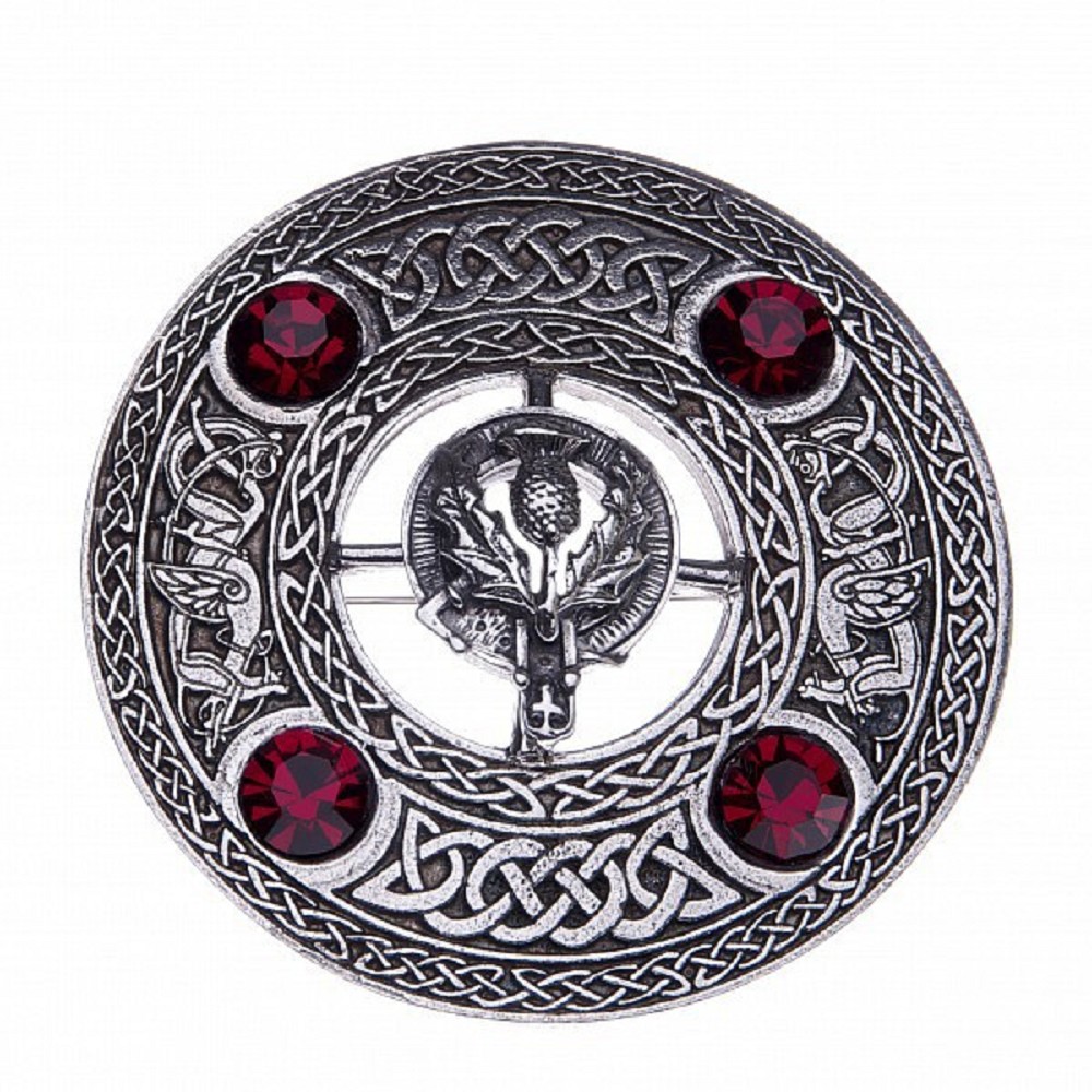 Plaid Brooch with Thistle Crest - Onyx (black) 