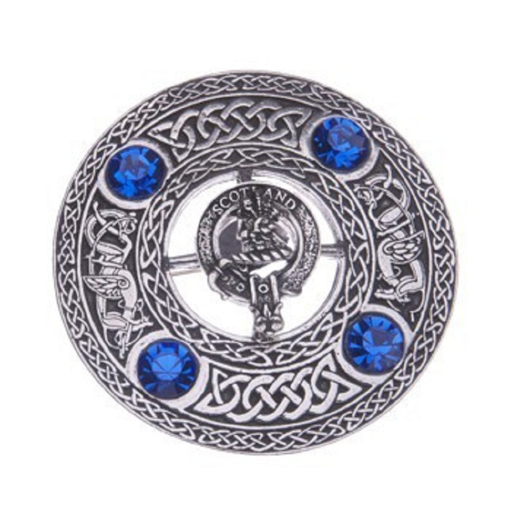 Plaid Brooch with Piper Crest - Sapphire blue 