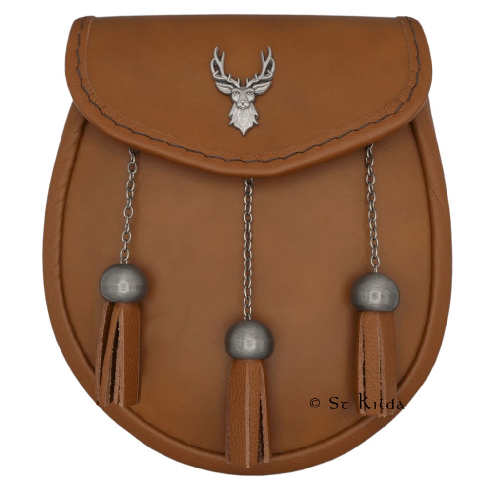 Campsie Stag Leder-Sporran SDY24. Echtleder, handgefertigt