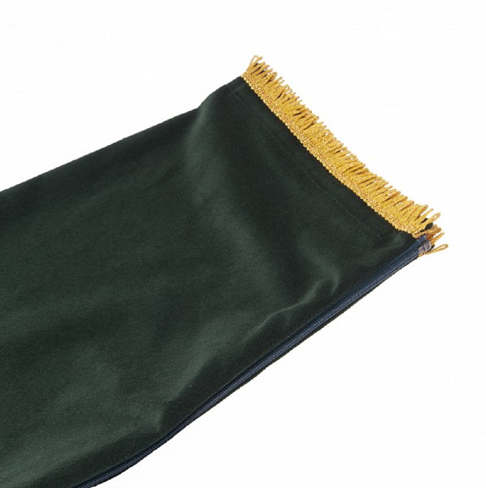 Bagpipe Cover, Samt und Lurexfransen und Zipper. grün/gold