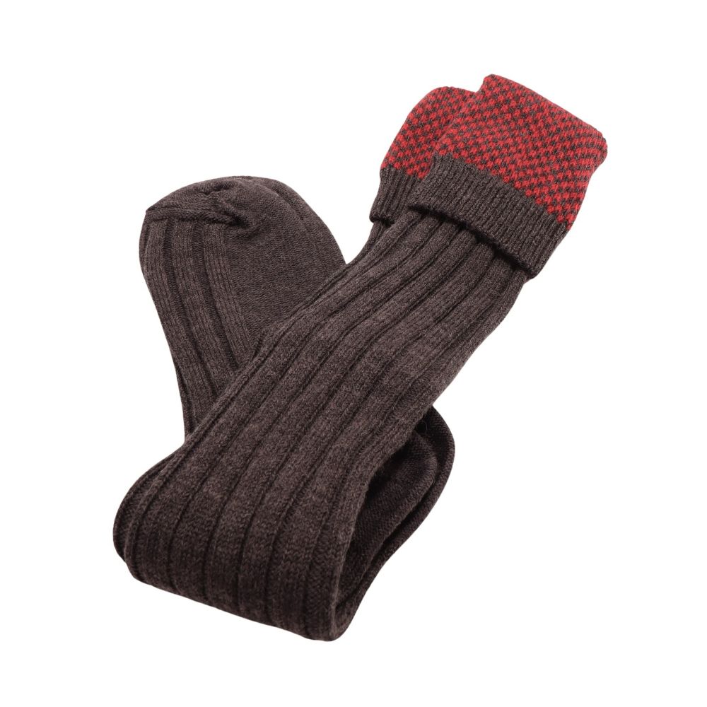 Kilt-Strümpfe mit grau- und bordeauxfarbenem Umschlag – Medium (41–44)