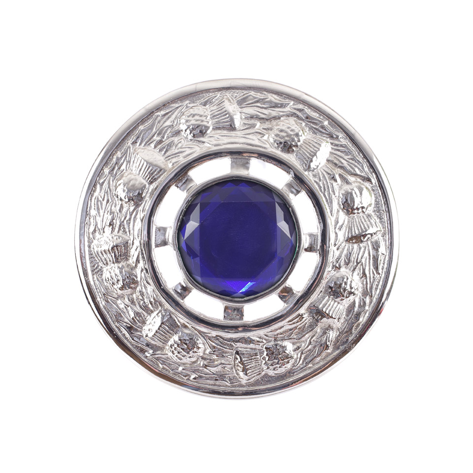 Plaid-Brosche, Distel Chrome Sapphire Blau