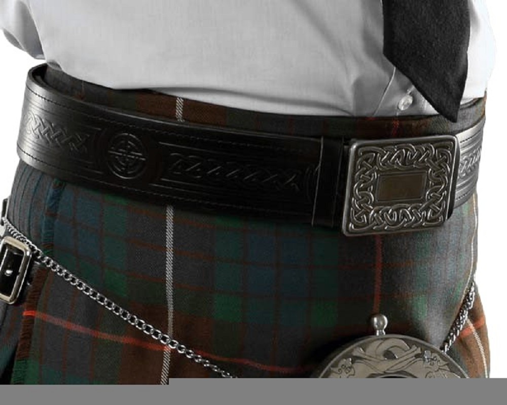 Kilt Leather Belt, Celtic, Black - Medium 