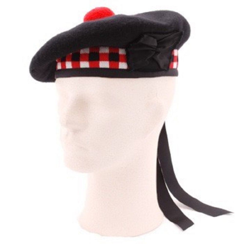 Tartanista Men's Red & White Diced Black Balmoral Hat - Traditional Scottish Bonnet, Size 7 1/8 (UK 57)
